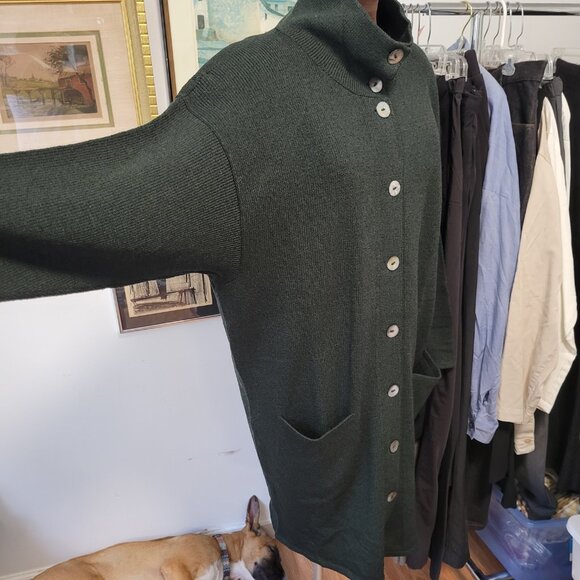 Vintage 80's Helen Hsu Green Knit Sweater Dress or Coat Size Small - Picture 3 of 7